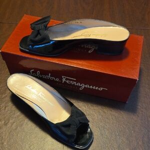 Salvatore Ferragamo Black Patent Leather Mules